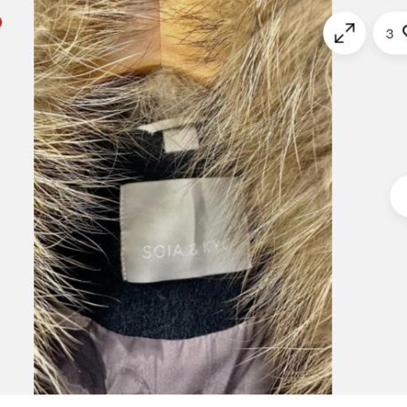 WOMENS SOIA & KYO BLACK DOUBLE BREASTED WOOL COAT REMOVABLE RACCOON FUR SZ LARGE - Picture 2 of 10